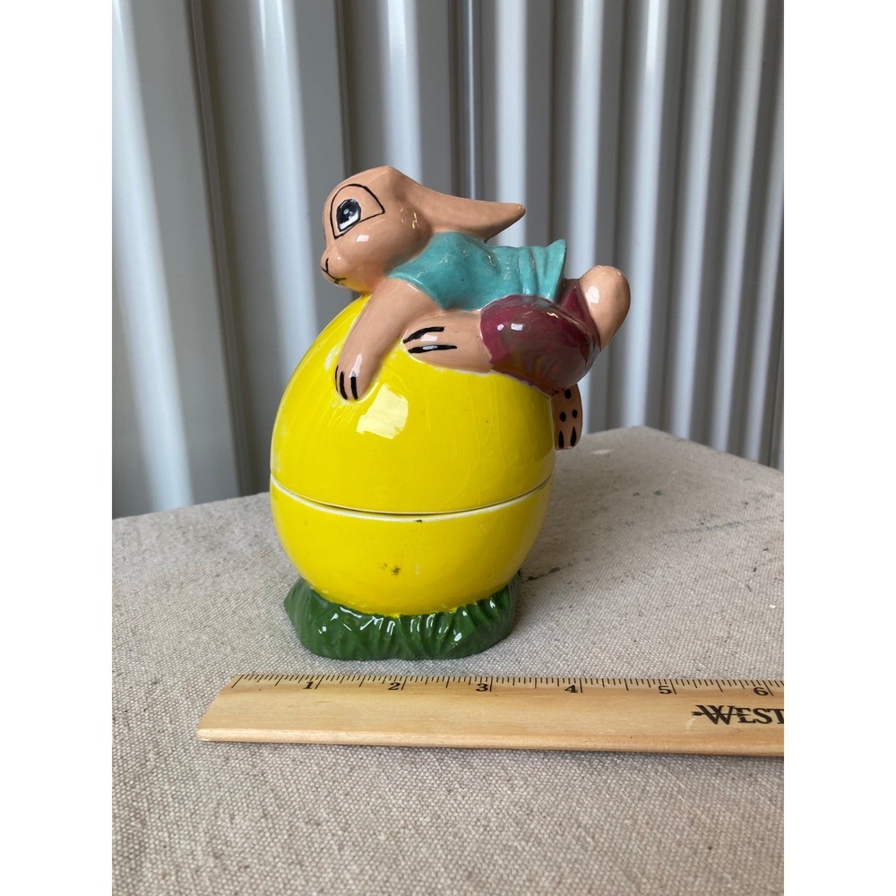 Vintage ceramic rabbit and egg trinket dish